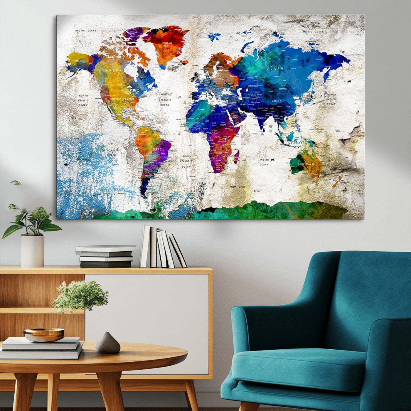 MGV-CV-36X24 - Push Pin World Map Canvas Print – Framed Wall Art for Couples to Track Their Travels – Anniversary
