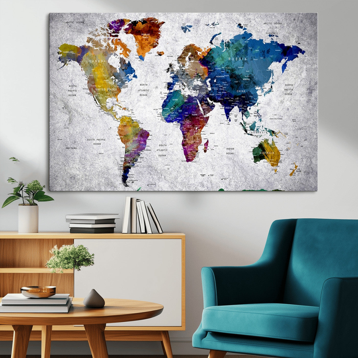 MGV-CV-36X24 - Push Pin World Map Canvas Print – Framed Wall Art for Couples to Track Their Travels – Anniversary