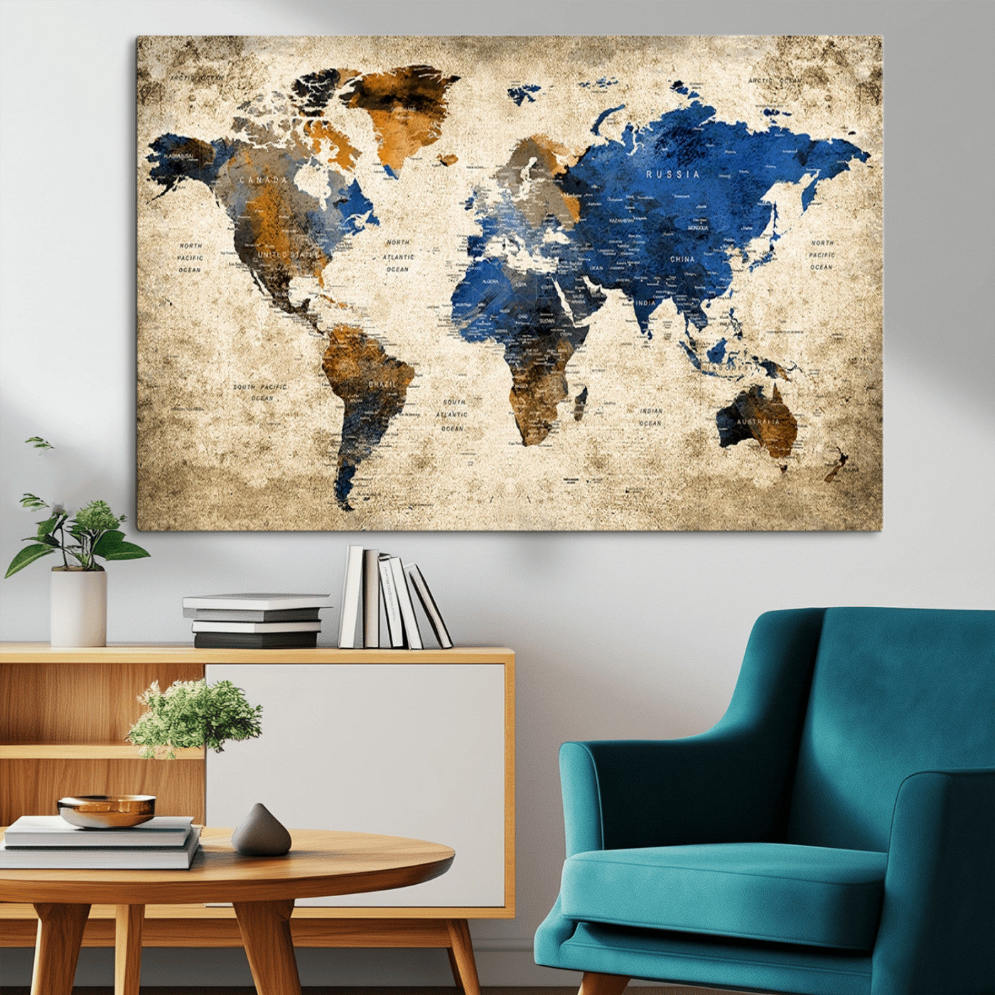 MGV-CV-36X24 - Push Pin World Map Canvas Print – Framed Wall Art for Couples to Track Their Travels – Anniversary