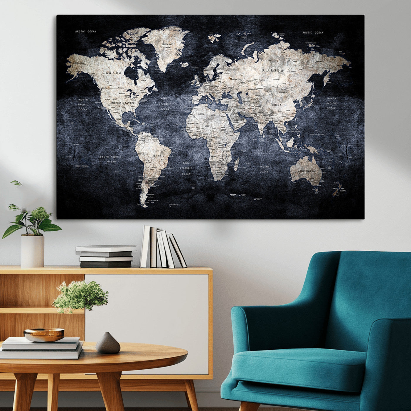 MGV-CV-36X24 - World Map Wall Art Canvas Print for Home and Office Decor