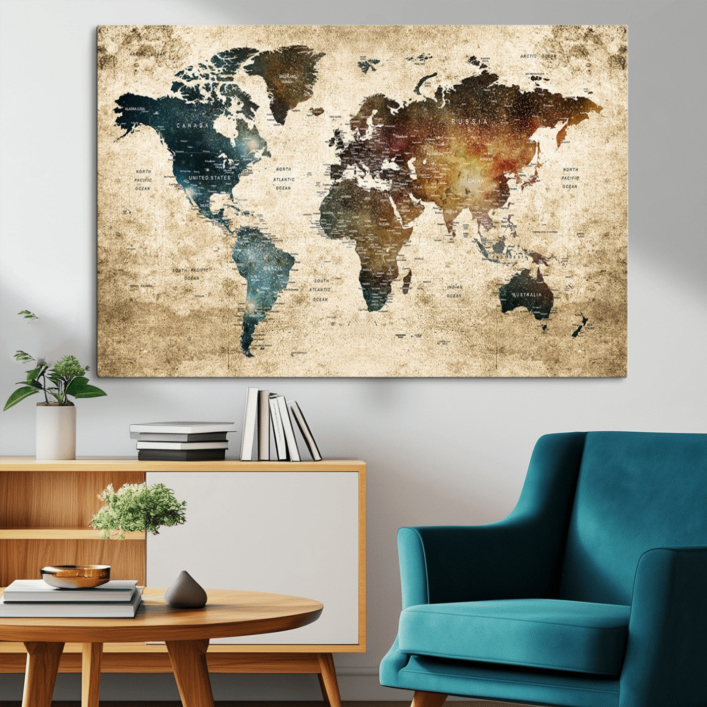MGV-CV-36X24 - Push Pin World Map Canvas Print – Framed Wall Art for Couples to Track Their Travels – Anniversary