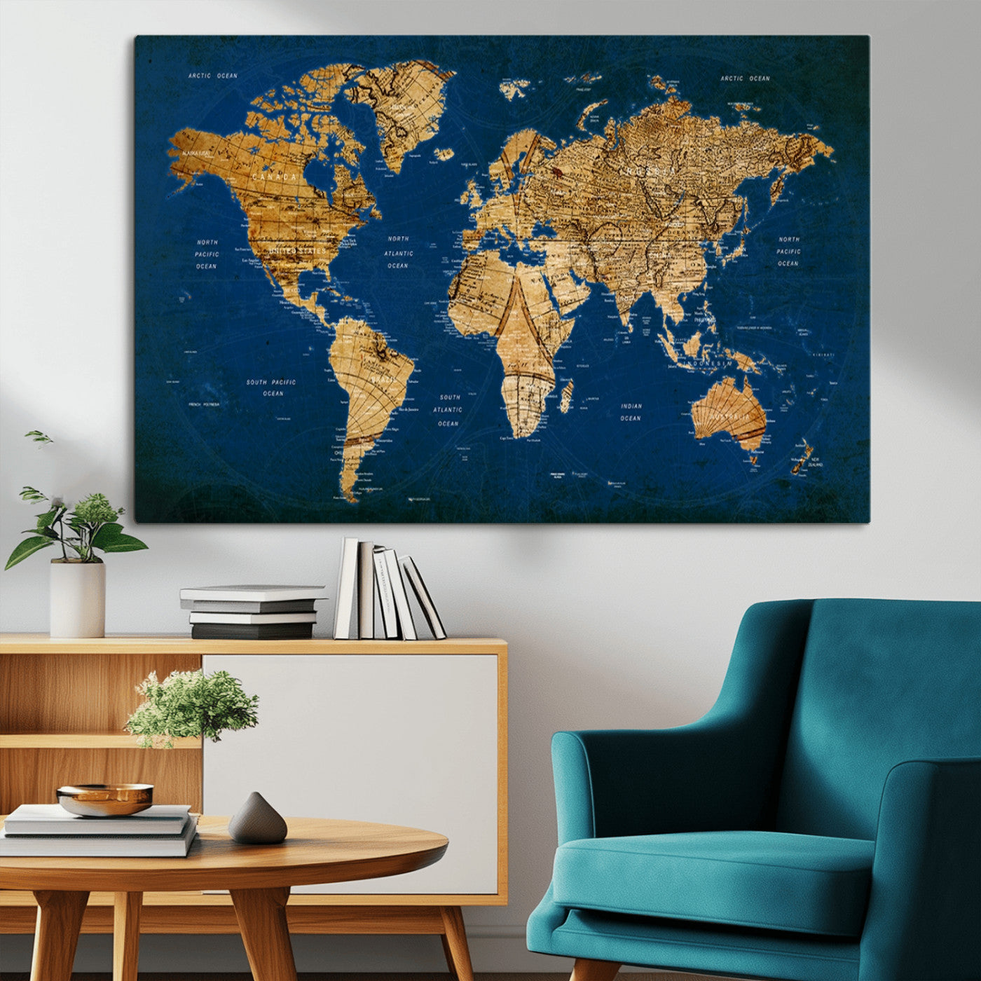 MGV-CV-36X24 - Push Pin World Map Canvas Print – Framed Wall Art for Couples to Track Their Travels – Anniversary