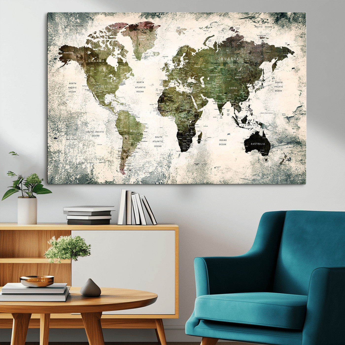MGV-CV-36X24 - Push Pin World Map Canvas Print – Framed Wall Art for Couples to Track Their Travels – Anniversary