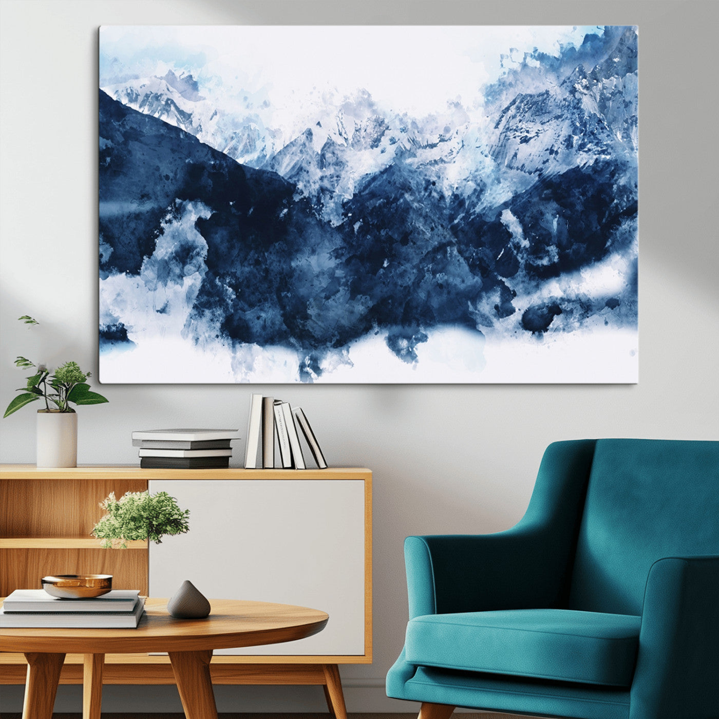 81700-MGV-CV-36X24-Abstract Blue Mountain Canvas Wall Art – Modern Triptych Landscape Print – Contemporary Nature Decor for Living Room or Office – Ready to
