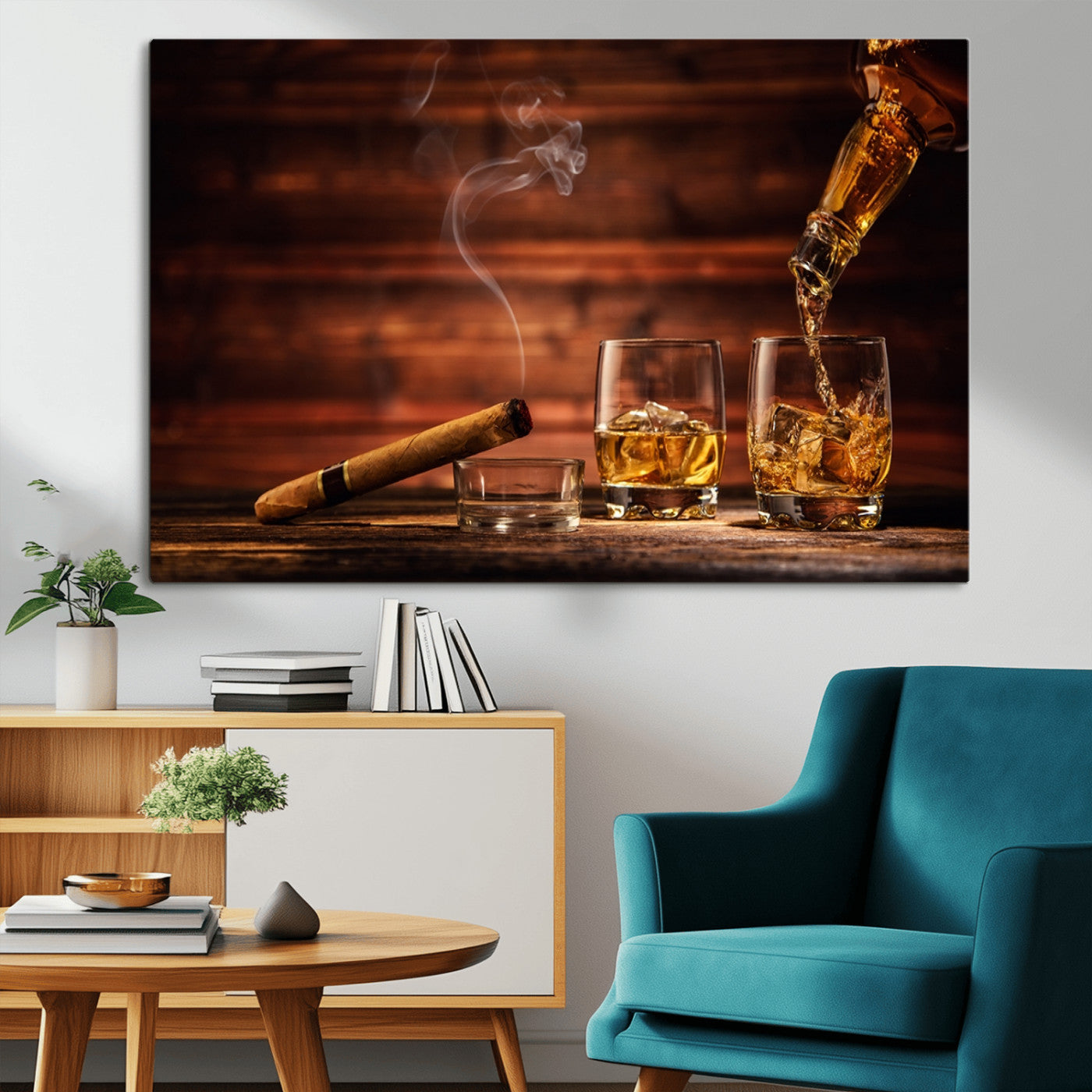 MGV-CV-36X24 - Whiskey and Cigar Wall Art Canvas | 3 Panel Bar Room Decor for Home Lounge, Office, or Man Cave |
