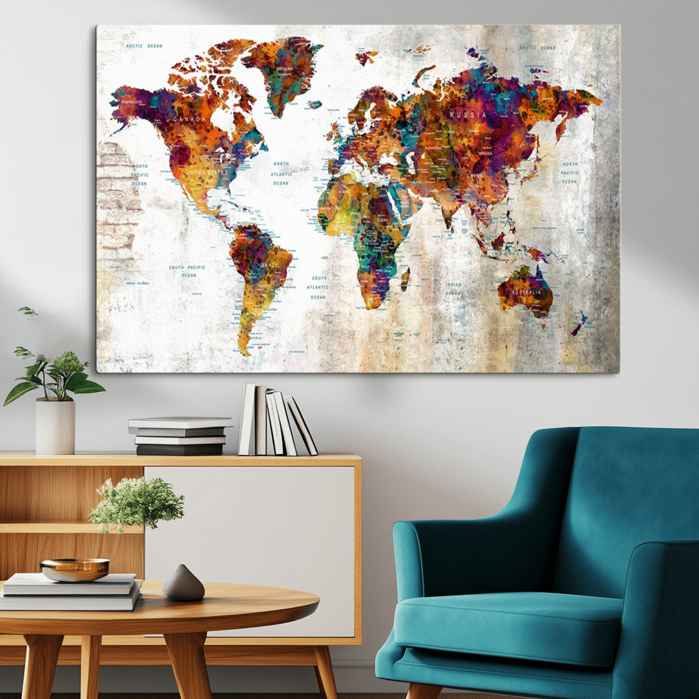 MGV-CV-36X24 - Push Pin World Map Canvas Print – Framed Wall Art for Couples to Track Their Travels – Anniversary
