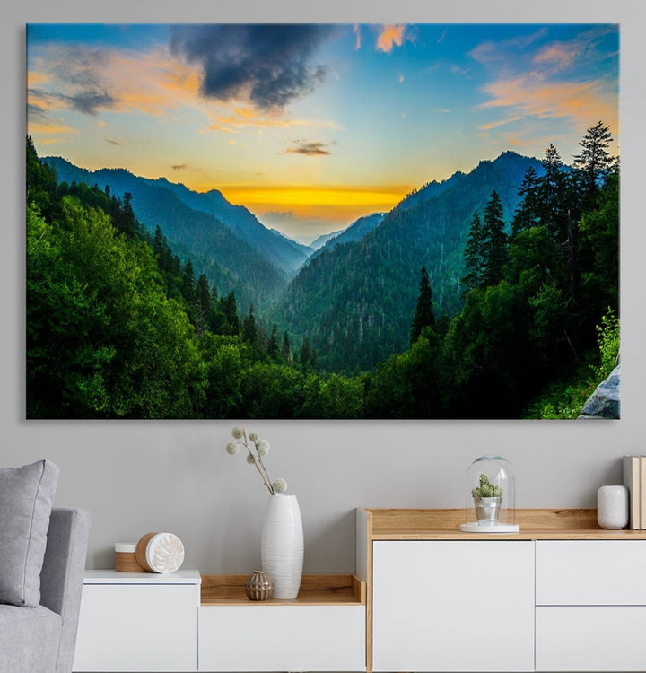 The Glamorous Landscape Canvas Wall Art is featured in the dining room.