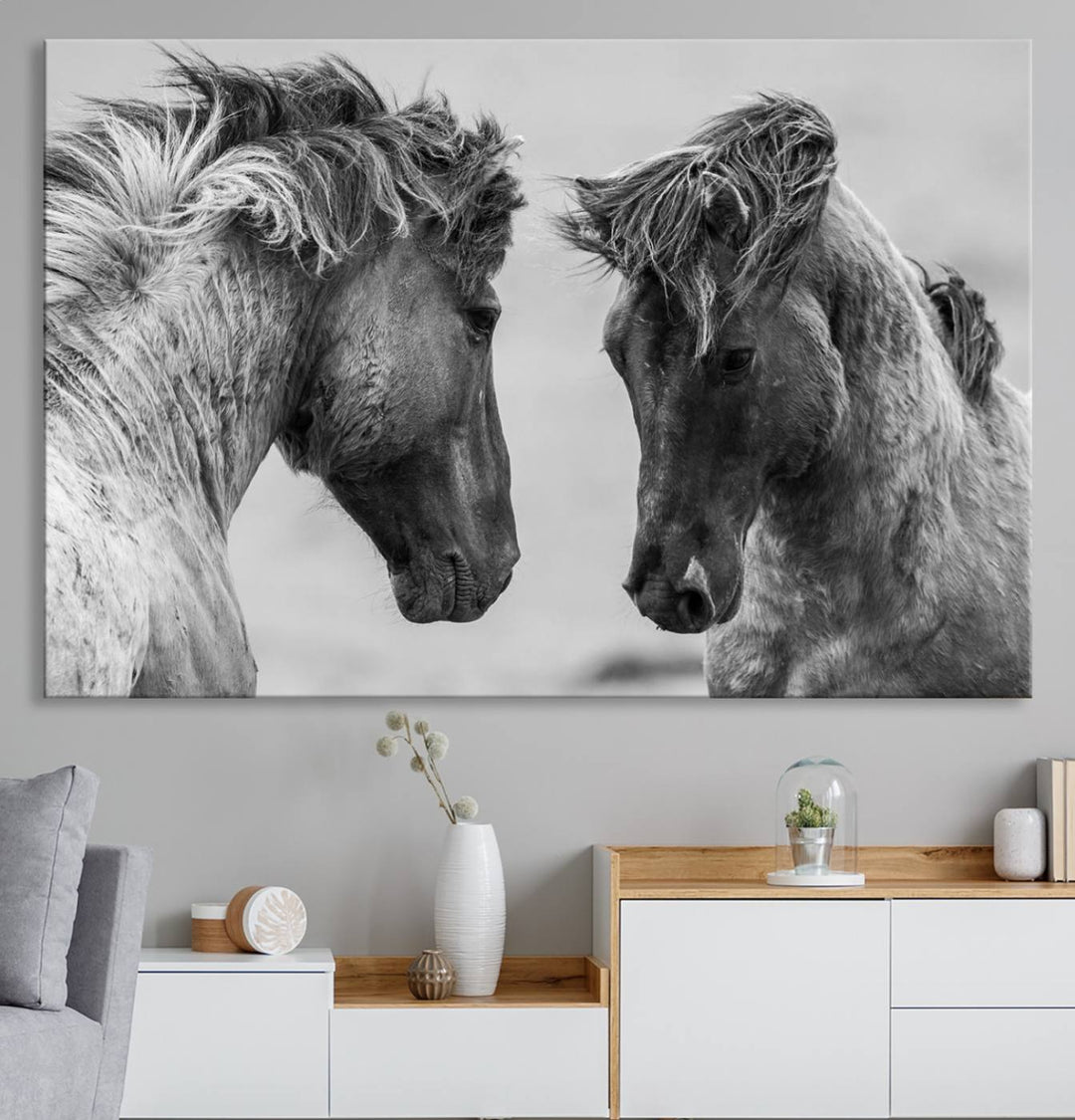 The White Horses Wall Art Canvas Print adorns the dining area wall.