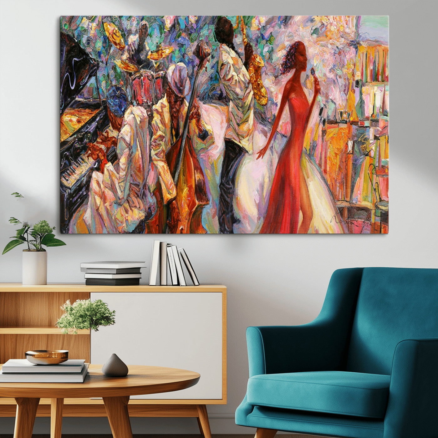 MGV-CV-36X24 - Abstract Afro American Jazz Canvas Wall Art | Music-Inspired Painting for Dining Room, Living Room,