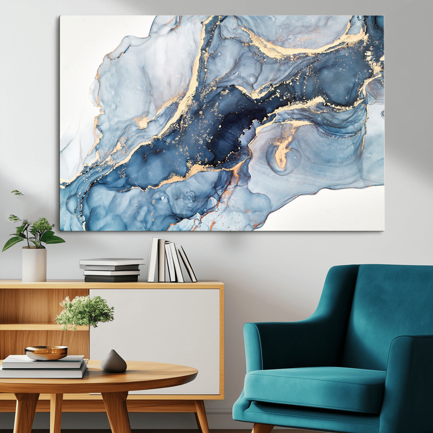 33782-MGV-CV-36X24-Abstract Art Print - Blue Abstract Canvas Wall Art Print Abstract Art Fluid Effect Marble Wall Art