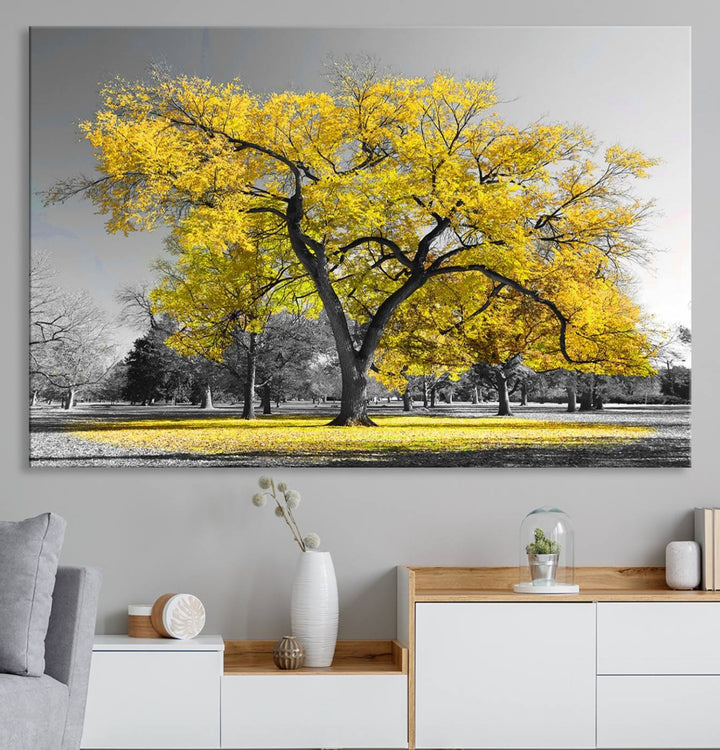 The Big Yellow Tree Canvas Print features vivid art on a ready-to-hang museum-quality canvas.