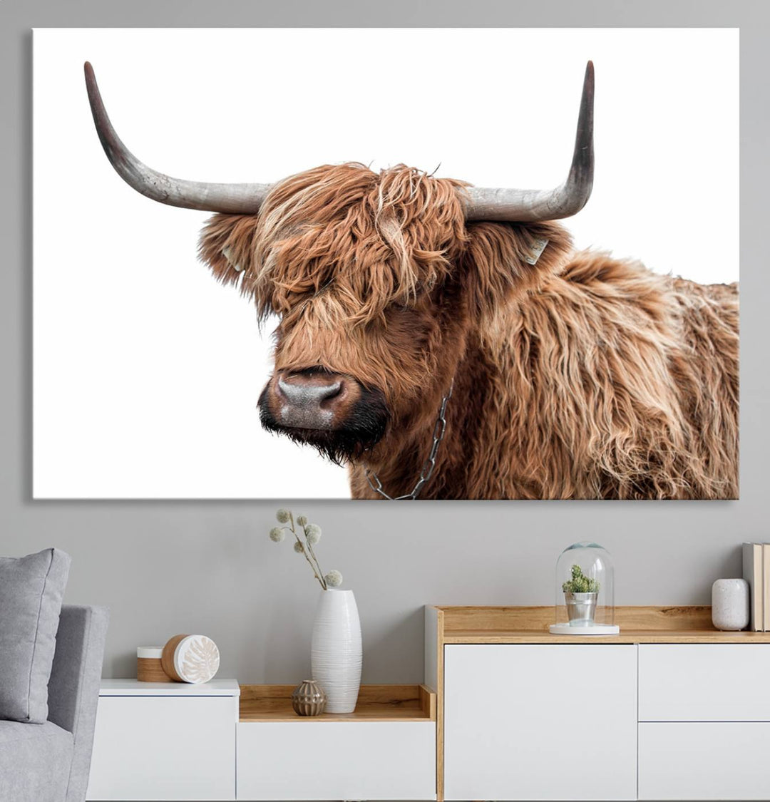 Self Portrait of Highland Cow Canvas Wall Art Print with UV coating.