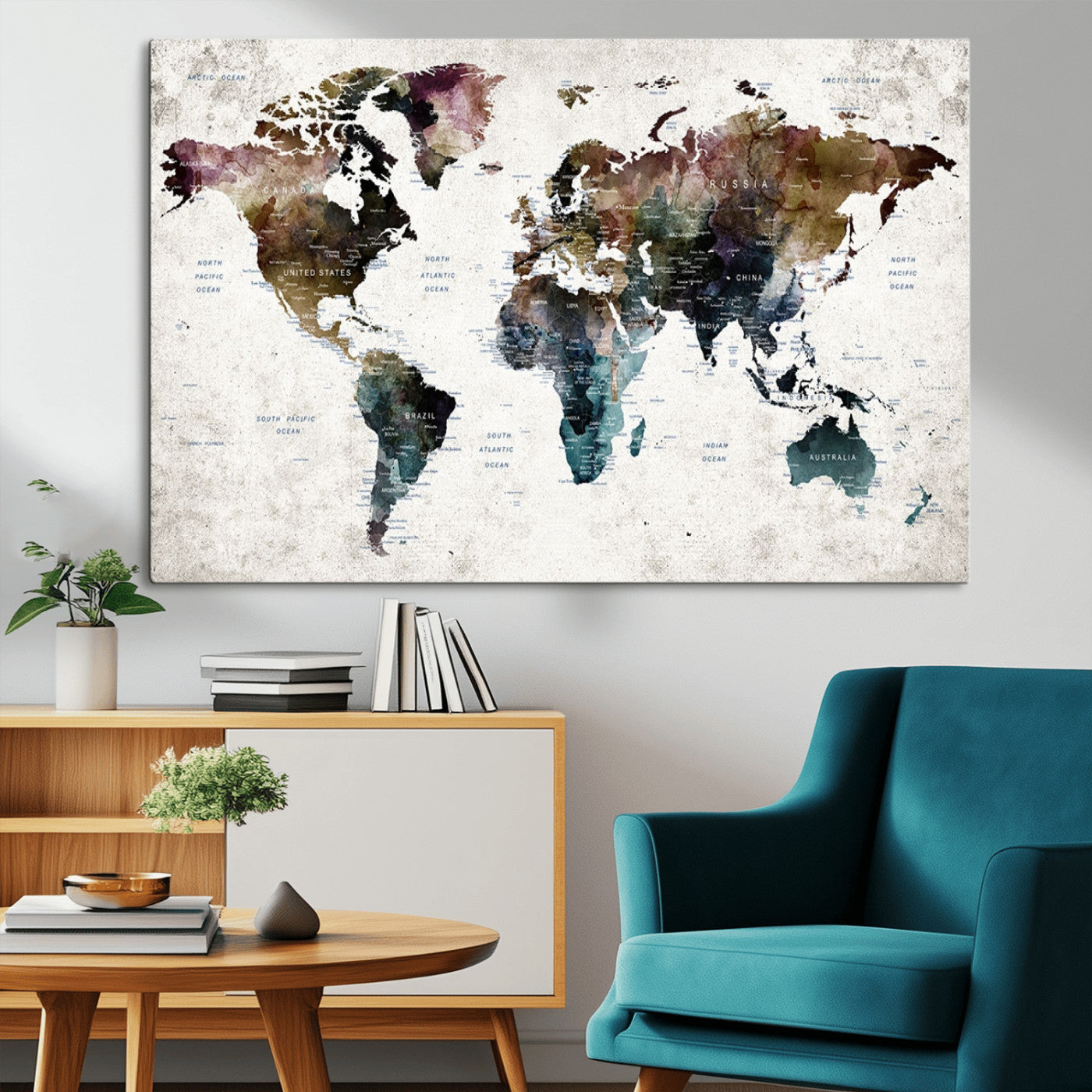 MGV-CV-36X24 - Push Pin World Map Canvas Print – Framed Wall Art for Couples to Track Their Travels – Anniversary