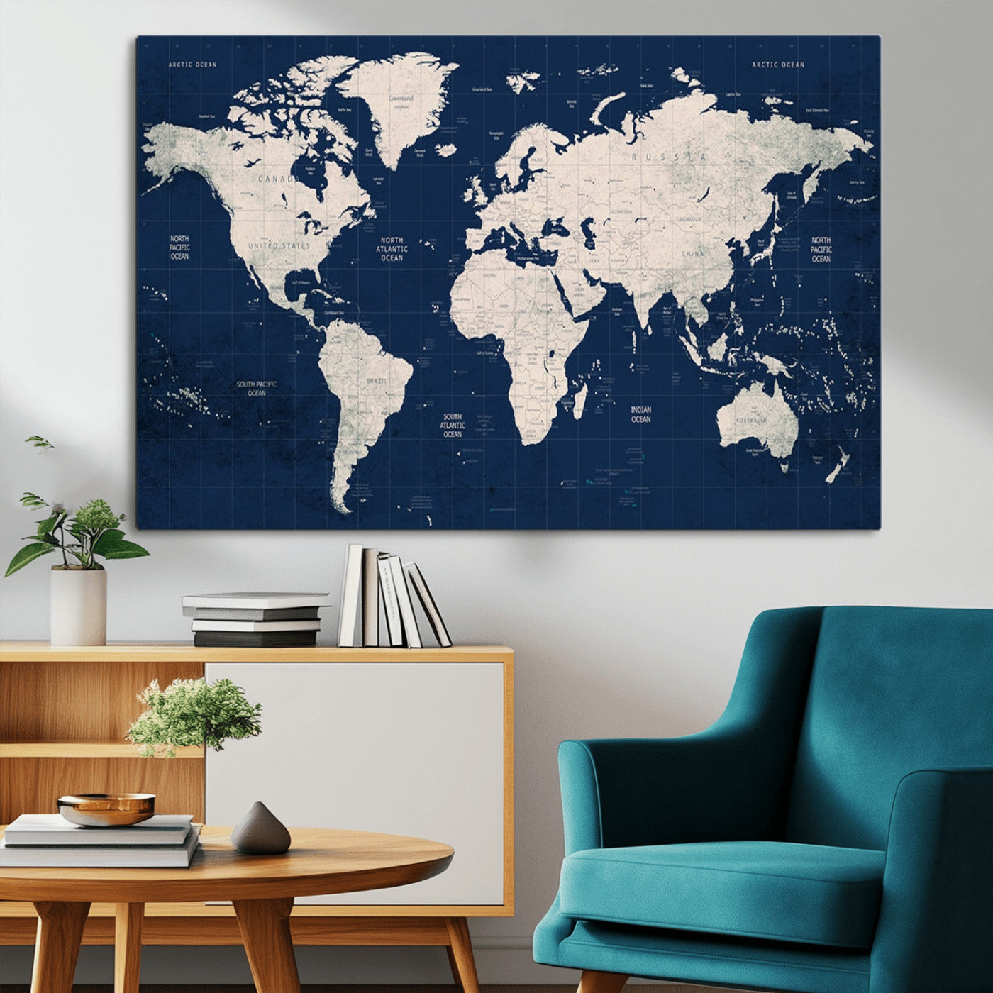17866-MGV-CV-36X24-Push Pin World Map Canvas Print – Framed Wall Art for Couples to Track Their Travels – Anniversary