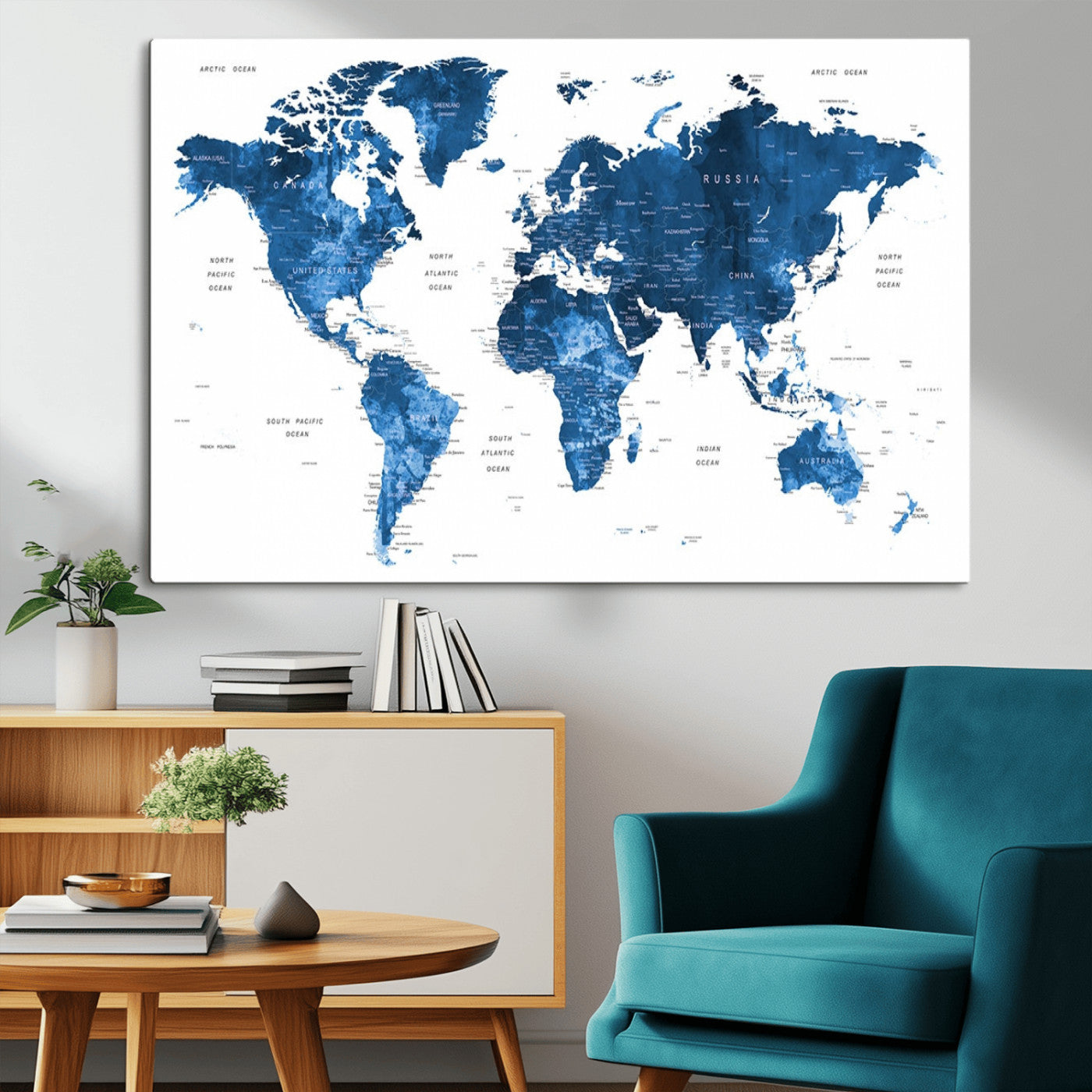 MGV-CV-36X24 - Push Pin World Map Canvas Print – Framed Wall Art for Couples to Track Their Travels – Anniversary
