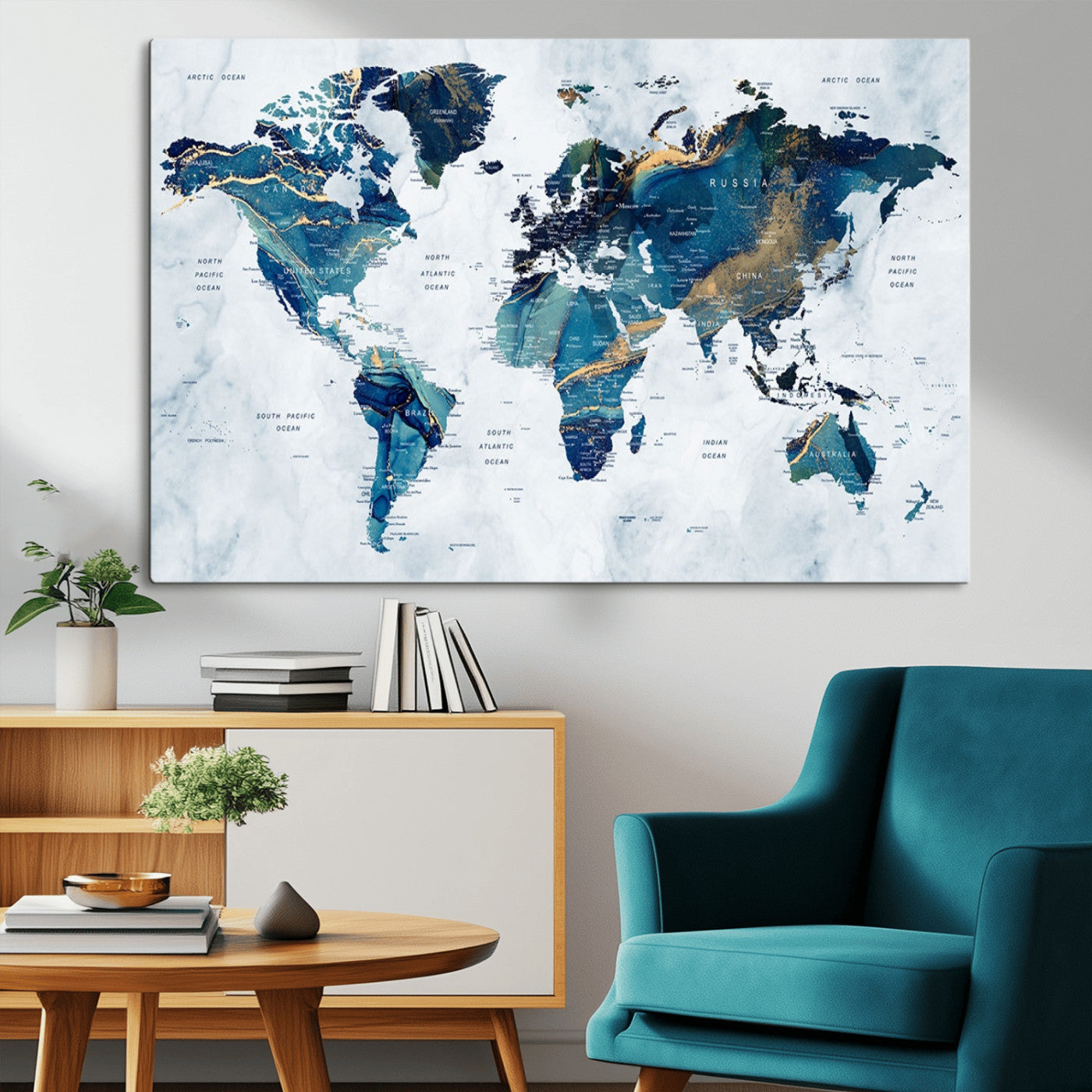 MGV-CV-36X24 - Push Pin World Map Canvas Print – Framed Wall Art for Couples to Track Their Travels – Anniversary