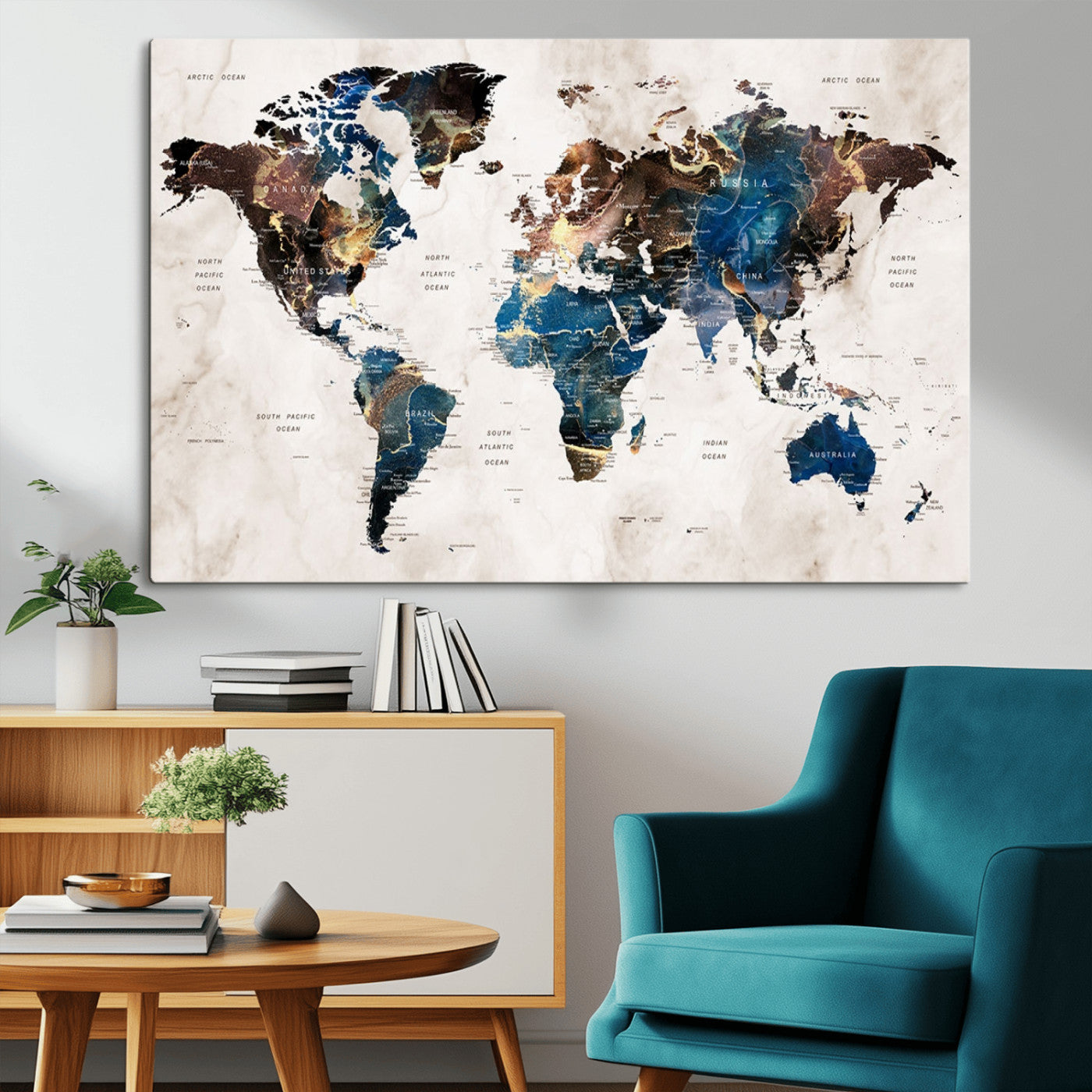 MGV-CV-36X24 - Push Pin World Map Canvas Print – Framed Wall Art for Couples to Track Their Travels – Anniversary