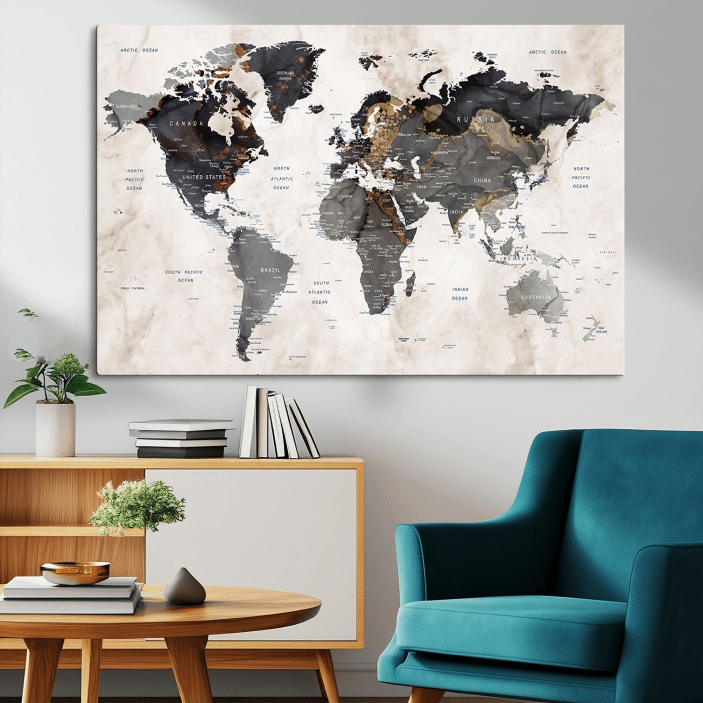 MGV-CV-36X24 - Push Pin World Map Canvas Print – Framed Wall Art for Couples to Track Their Travels – Anniversary
