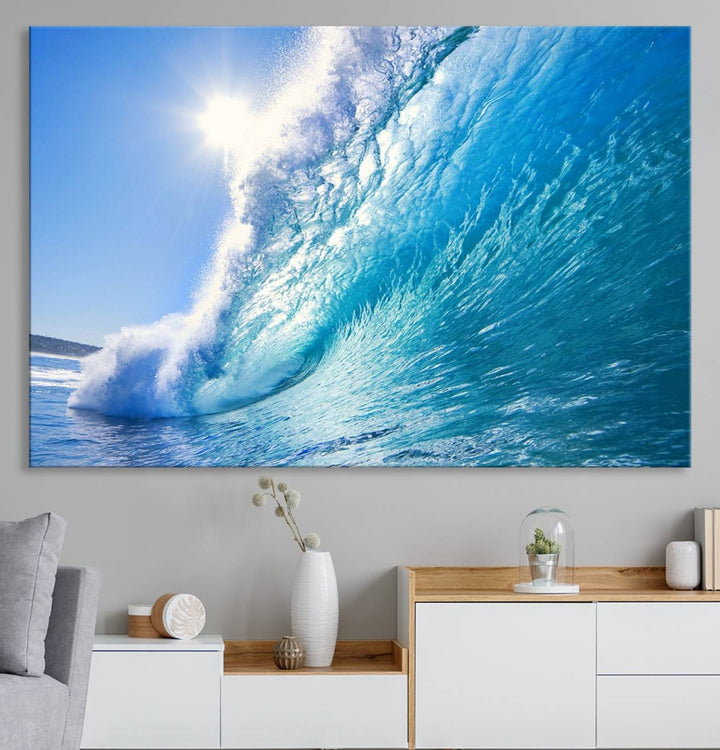 Blue Big Wave Surfing Ocean Canvas Wall Art Impresión de arte para sala de estar, decoración de la oficina en el hogar, arte de la pared de la playa, arte de la pared del mar