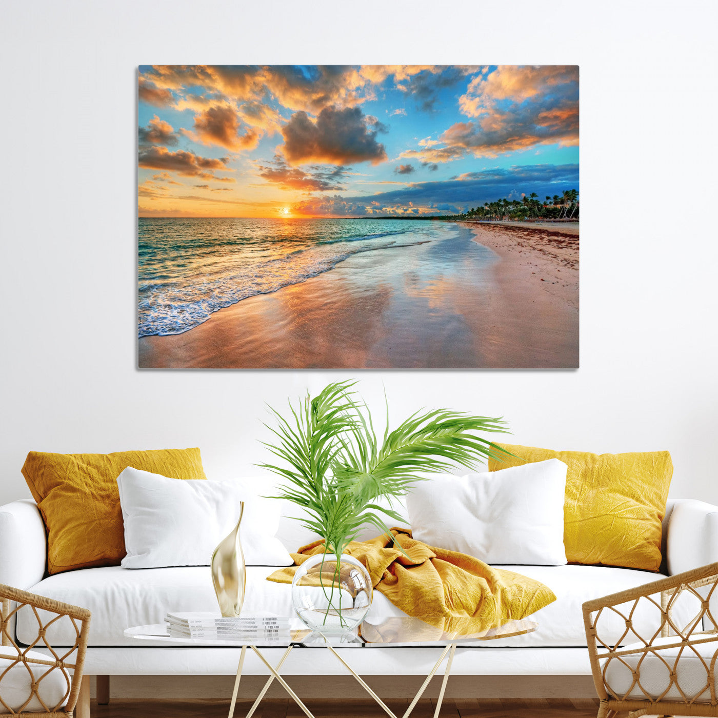 41572-MGV-CV-36X24-Sunset Beach Canvas Wall Art – Tropical Triptych Seascape Print – Coastal Ocean Decor for Living Room or Bedroom – Ready to Hang