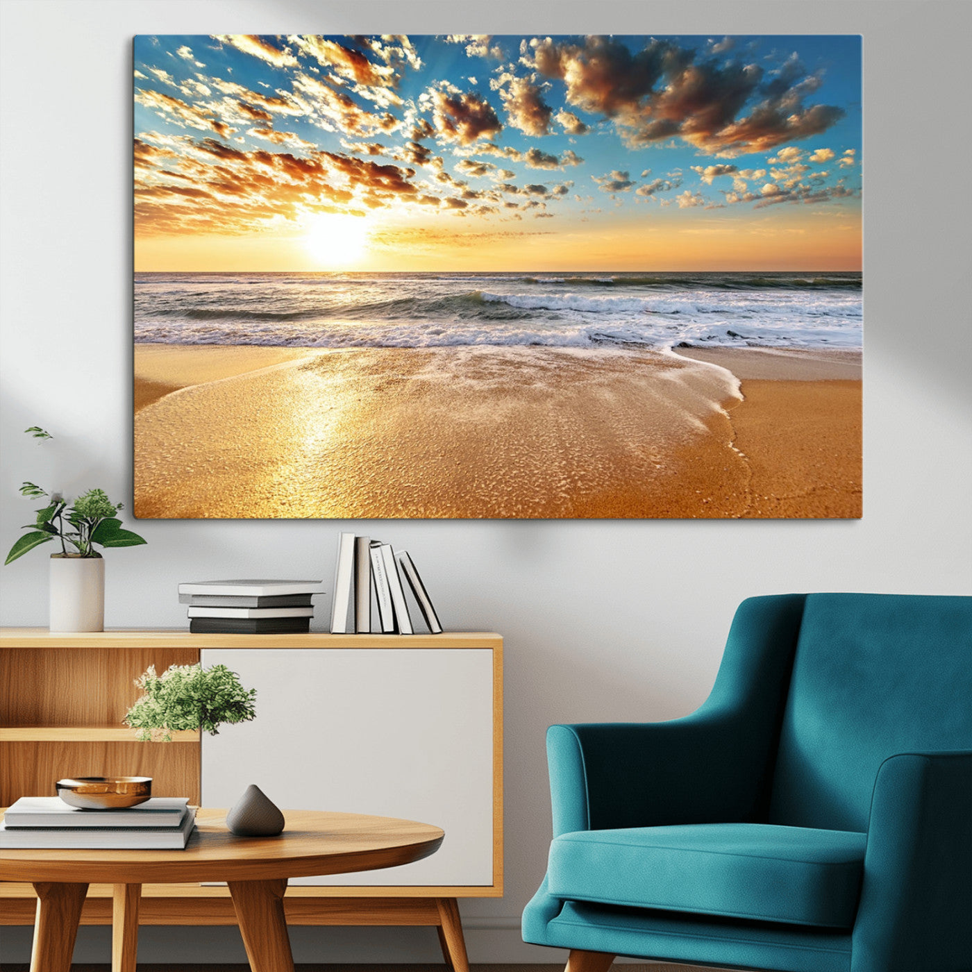 MGV-CV-36X24 - Golden Sunset Beach, Giclee Canvas Print with Canon Print Quality, Triptych Gallery Wrap