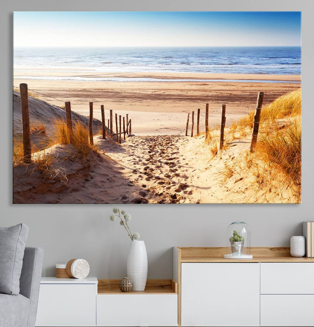 Serene Beach Path Canvas Art, Giclee Canvas Print with Gallery Wrap, Coastal Sand Dunes Wall Art Featuring Canon Print Quality