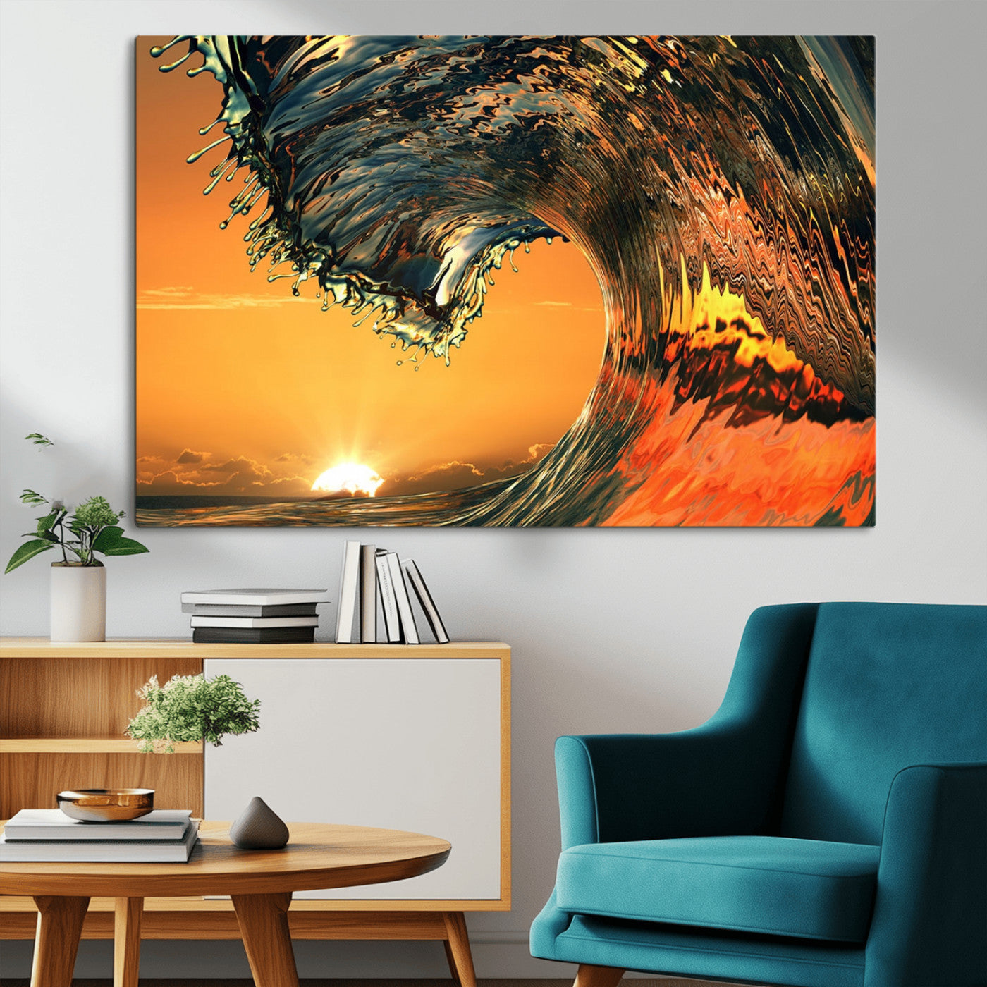 MGV-CV-36X24 - Surf Wave Sunset Canvas Wall Art Print, 3-Panel Ocean Coastal Wall Art Print, Ocean Decor for Coastal Homes, Living Room, Farmhouse Wall Decor