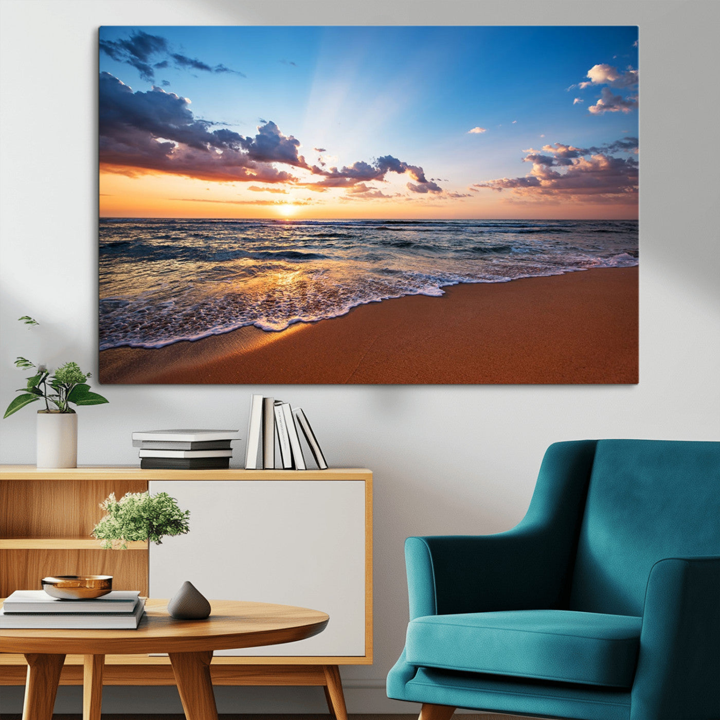 MGV-CV-36X24 - Serene Ocean Sunset Canvas Print, Golden Hour Beach Wall Art, Giclee Canvas with Gallery Wrap and Canon Print Quality