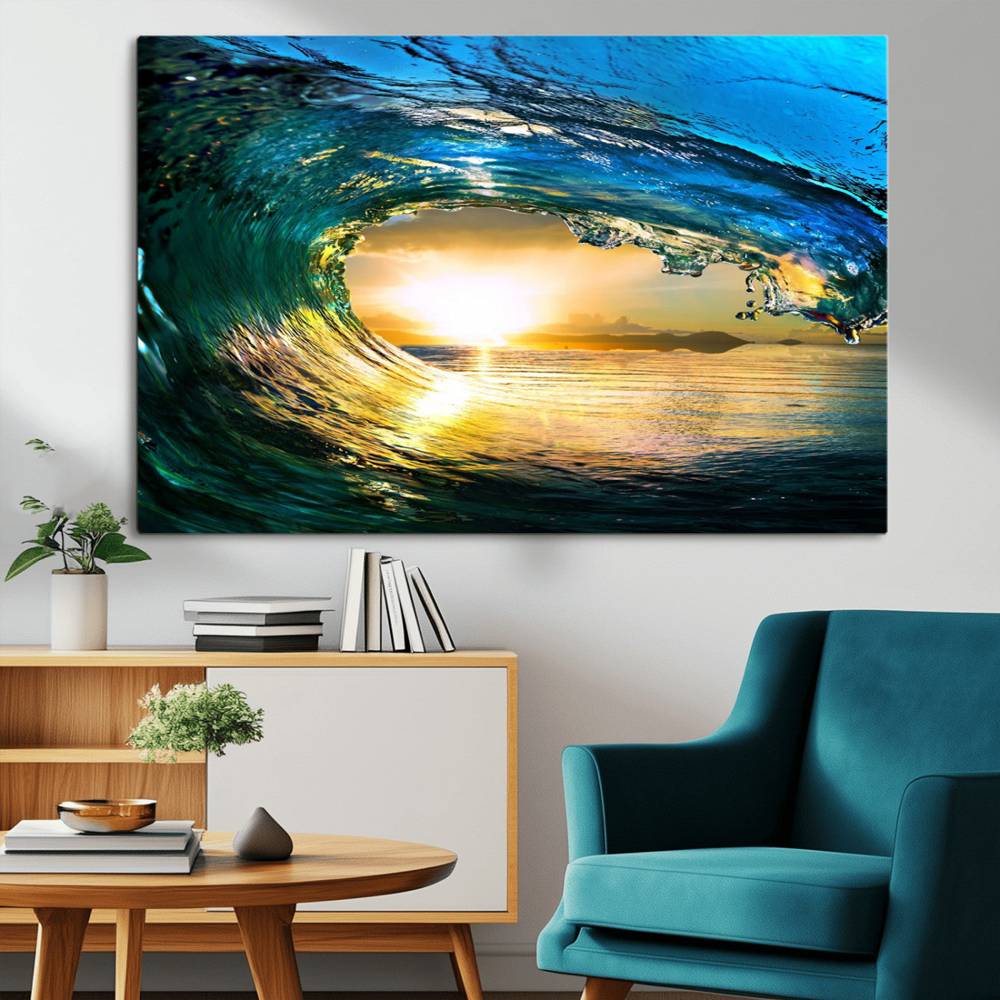 MGV-CV-36X24 - Ocean Wave at Sunset Canvas Art, Large Wall Print of Vibrant Water Waves, Coastal Art for Living Room and Dining Room
