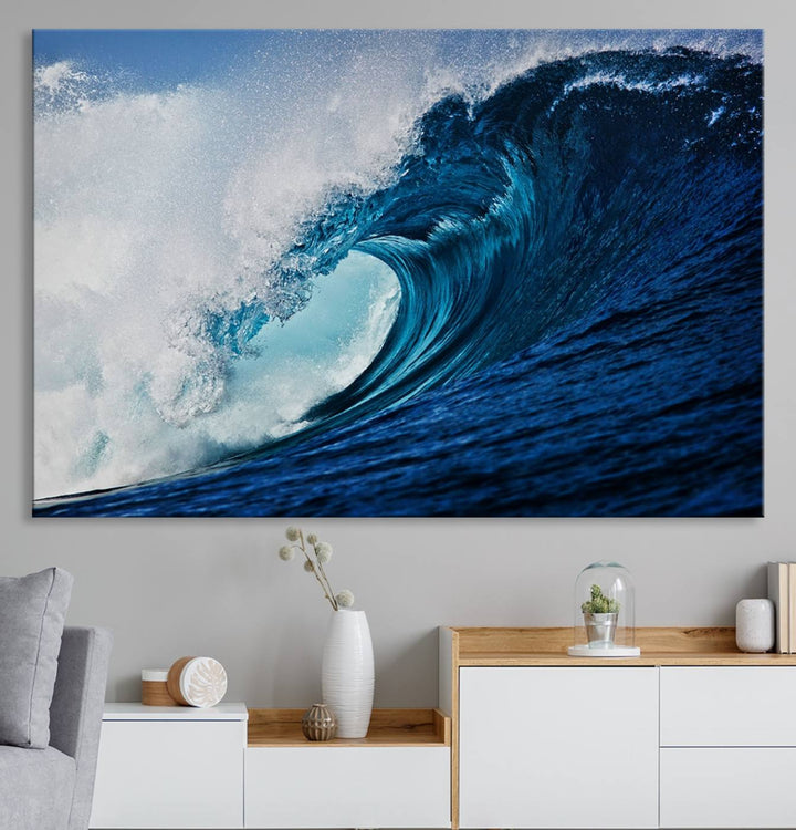 Ocean Wave at Sunset Canvas Art, Large Wall Print of Vibrant Water Waves, Coastal Art for Living Room and Dining Room Decor