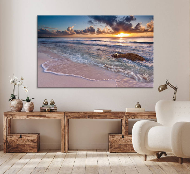 Sea Ocean Sunset Beach Wall Art Canvas Print.