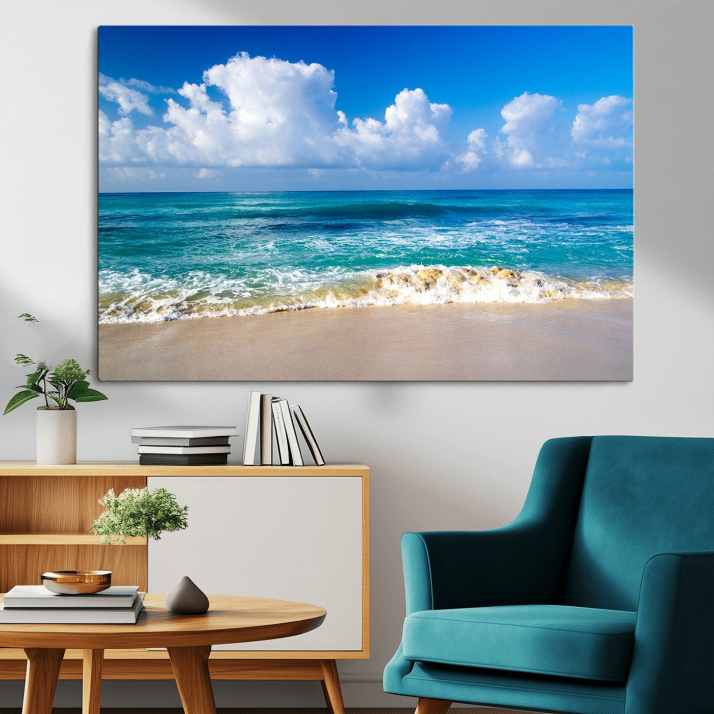 MGV-CV-36X24 - Tropical Beach 3-Panel Canvas Wall Art – Serene Ocean Waves and Blue Sky – Giclée Print for Living Room, Office, or Bedroom Coastal Decor