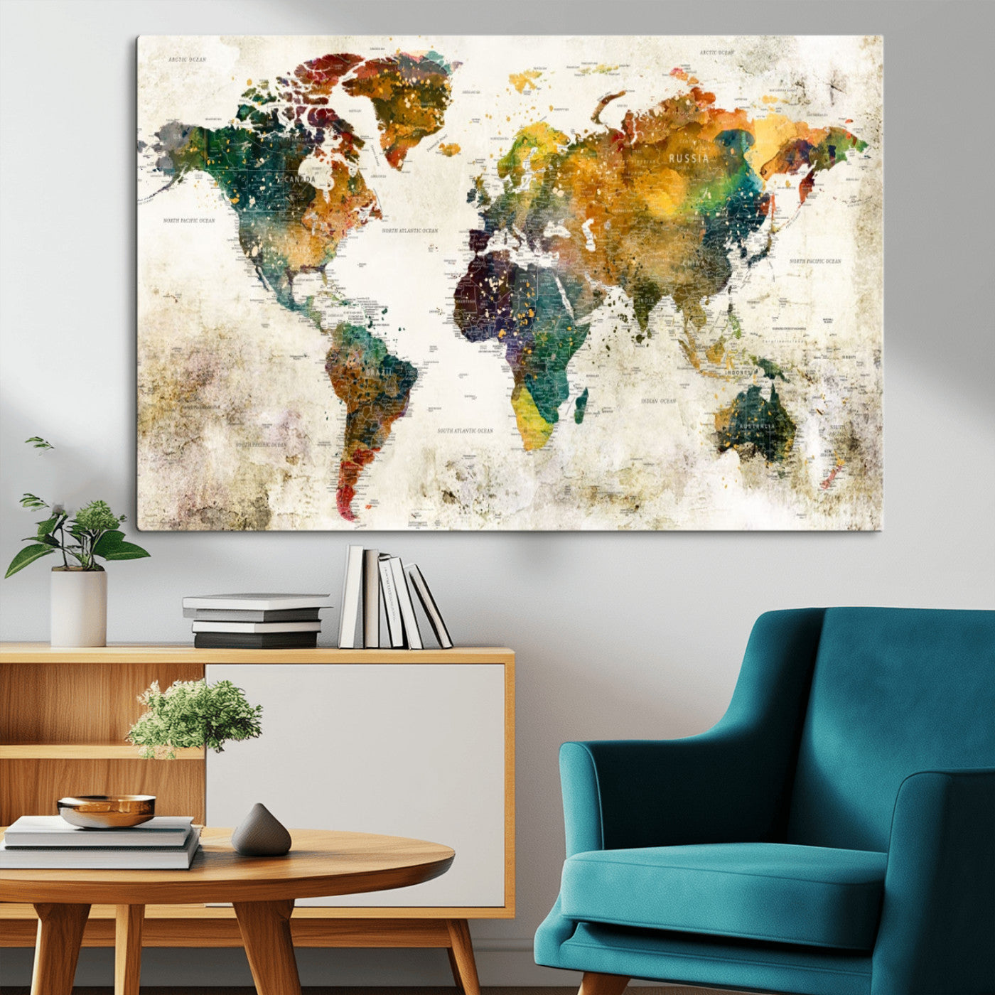 MGV-CV-36X24 - Push Pin World Map Canvas Print – Framed Wall Art for Couples to Track Their Travels – Anniversary