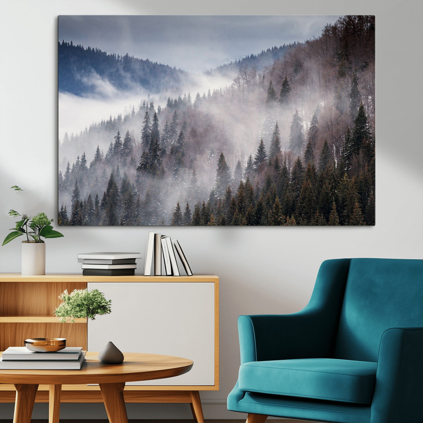 MGV-CV-36X24 - Beautiful Rising Fog in Winter Mountain Landscape - Framed Rising Fog in Winter Mountain Canvas