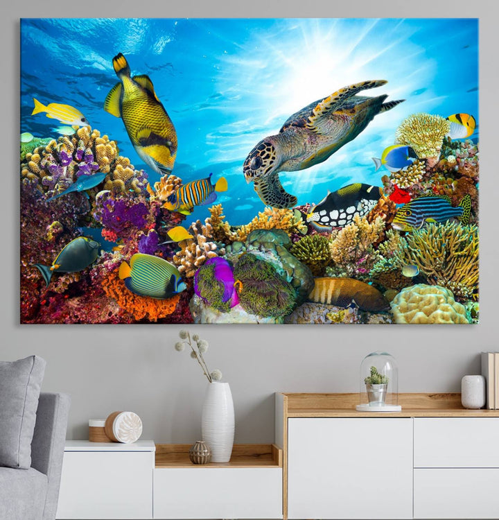 Aquatic Life Sea Turtles Fish Wall Art on canvas, perfect for adding a touch of marine beauty to your space.