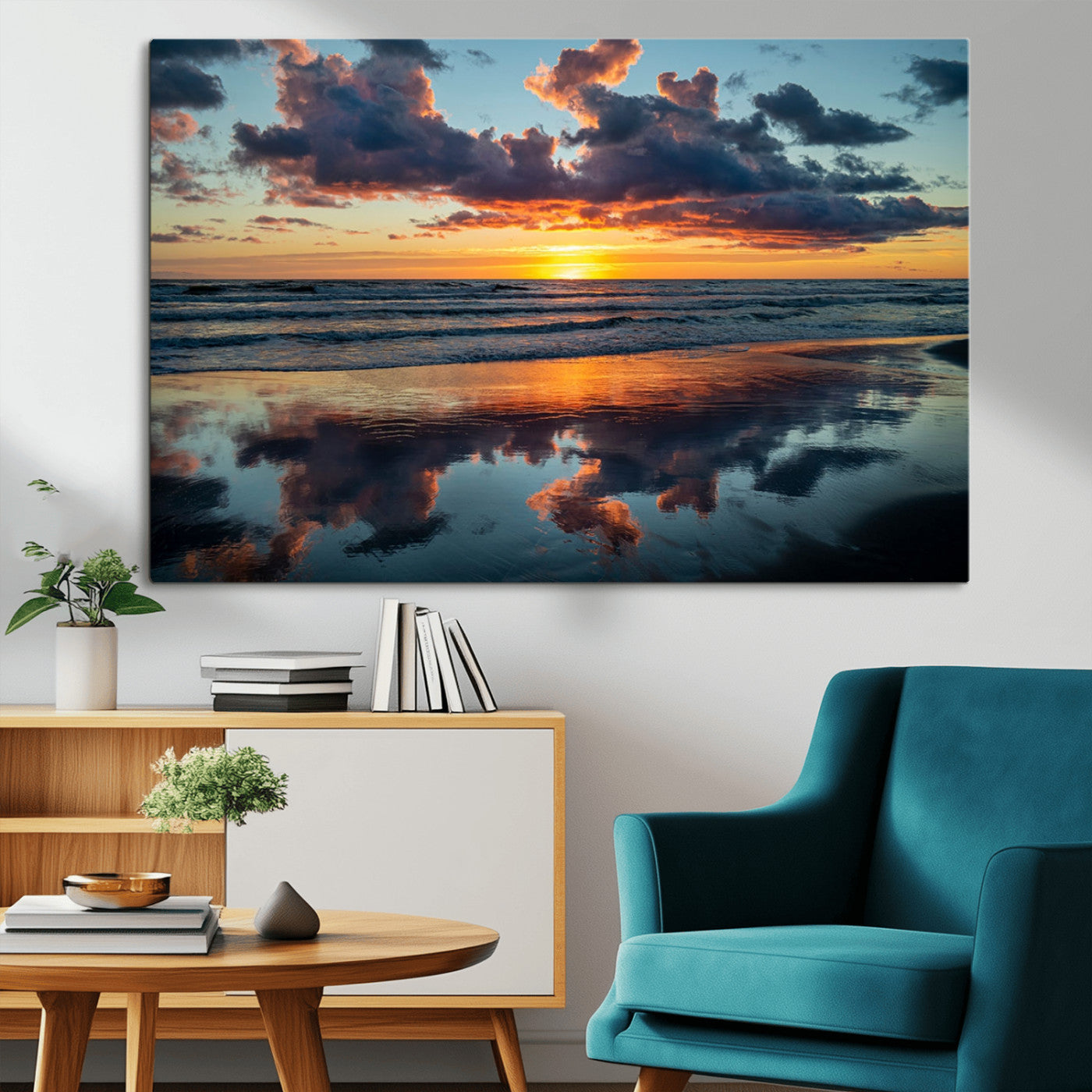 MGV-CV-36X24 - Cloudy Weather At The Beach Wall Art Canvas Print