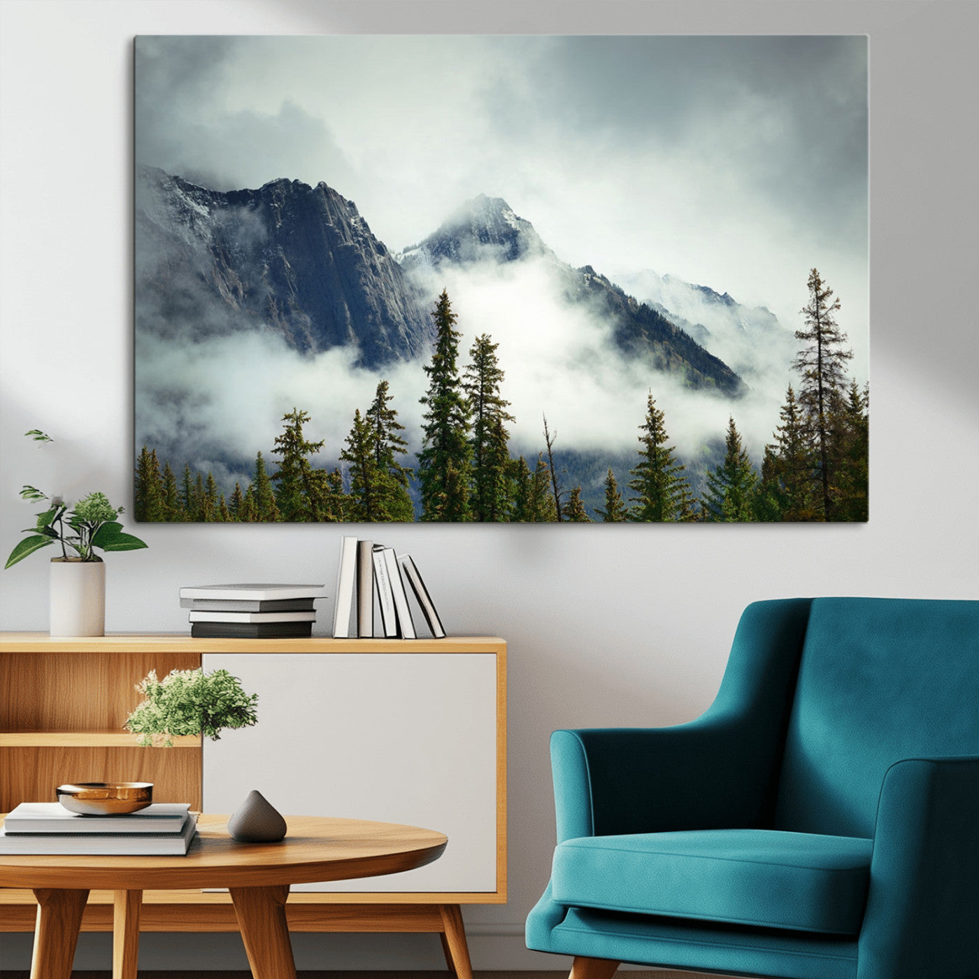 MGV-CV-36X24 - Mountain Mist Canvas Wall Art | 3-Panel Foggy Forest and Mountain Landscape | Large Giclee Print for Living Room, Office, or Cabin, Farmhouse Decor