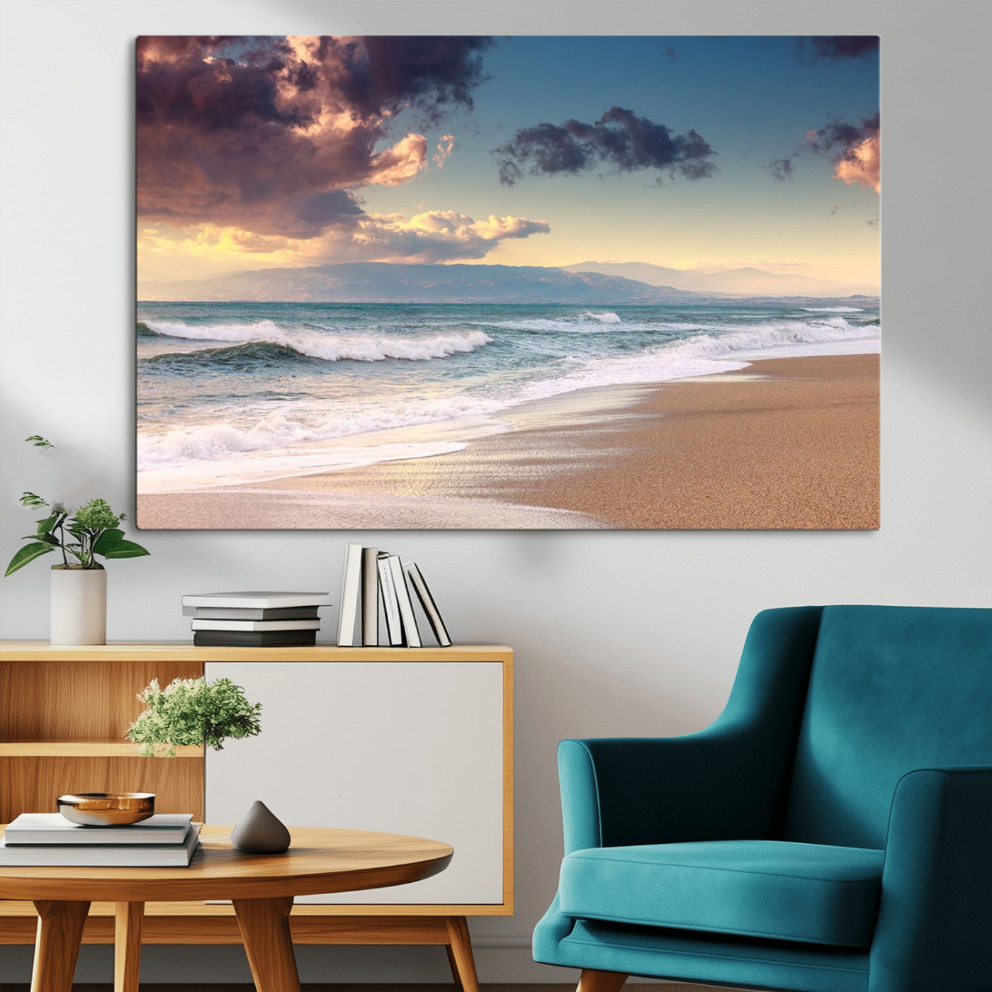 MGV-CV-36X24 - Cloudy Weather Beach Sunset Canvas Print | Sunrise Wall Art Canvas Print