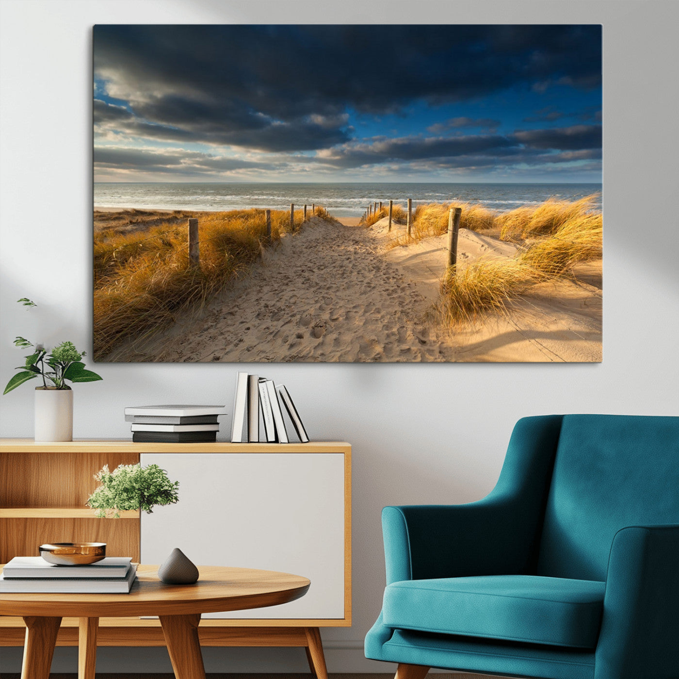 MGV-CV-36X24 - Ocean Beach Dark Clouds Wall Art Canvas Print