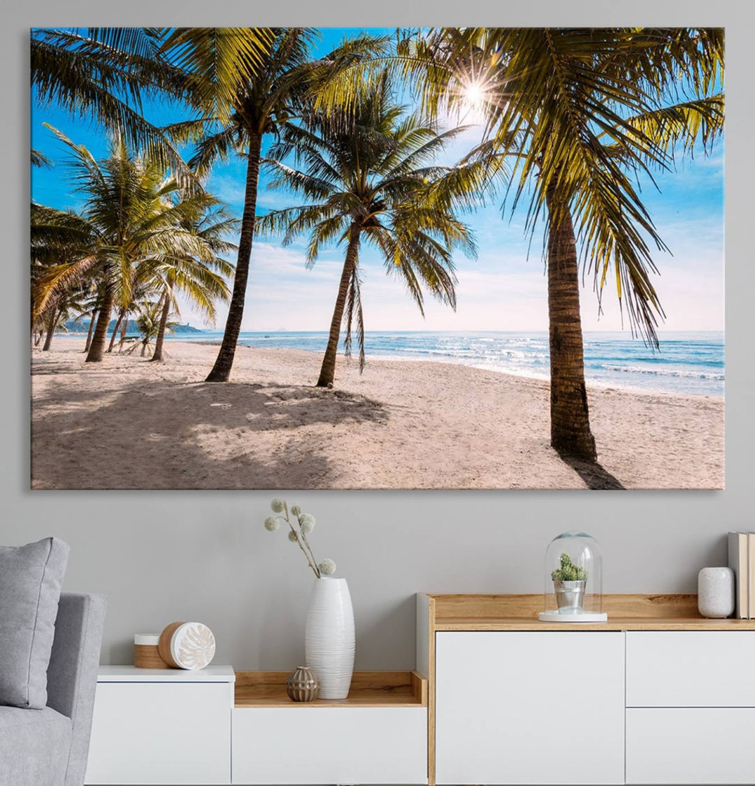 The Palm Beach Tropical Island Canvas Print is perfect wall art for a sunny beach vibe.