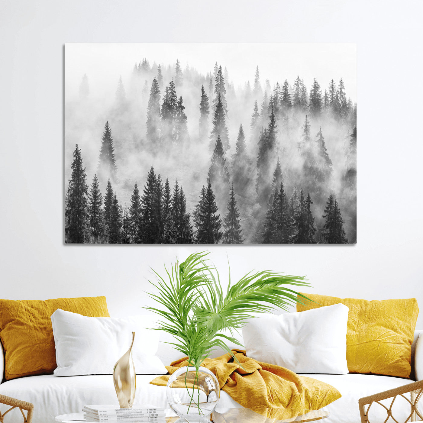 10422-MGV-CV-36X24-Forest Wall Art Print | Foggy Pine Forest Canvas Wall Art - Black and White Nature Decor for Living Room
