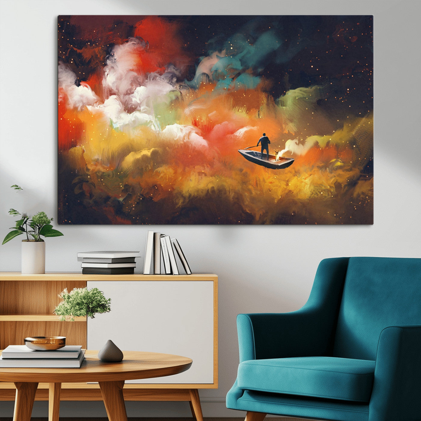 MGV-CV-36X24 - Surreal Space Adventure Canvas Wall Art – Dreamlike Abstract Galaxy Print – Framed and Ready to Hang for Living Room or Bedroom Decor