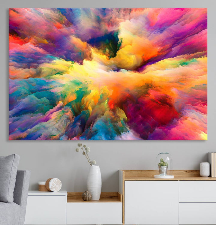 Blazing Vibrant Colors Cloud-like Wall Art Canvas Print adds flair to the space.