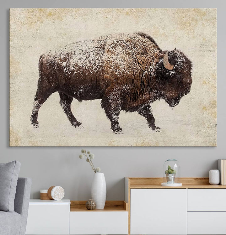 Buffalo Wall Art above a sideboard.