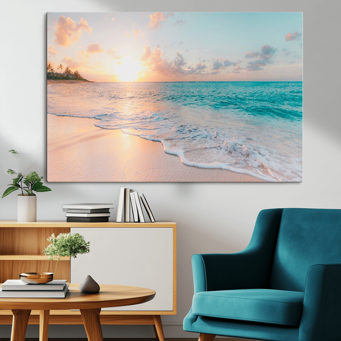 MGV-CV-36X24 - Beach Sunrise Wall Art, Coastal Seascape Canvas Print, Ocean Wave Multi-Panel Giclee, Coastal Sunset Beach Scene for Modern Decor