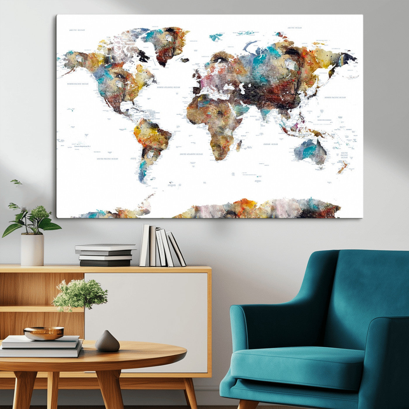 MGV-CV-36X24 - Push Pin World Map Canvas Print – Framed Wall Art for Couples to Track Their Travels – Anniversary
