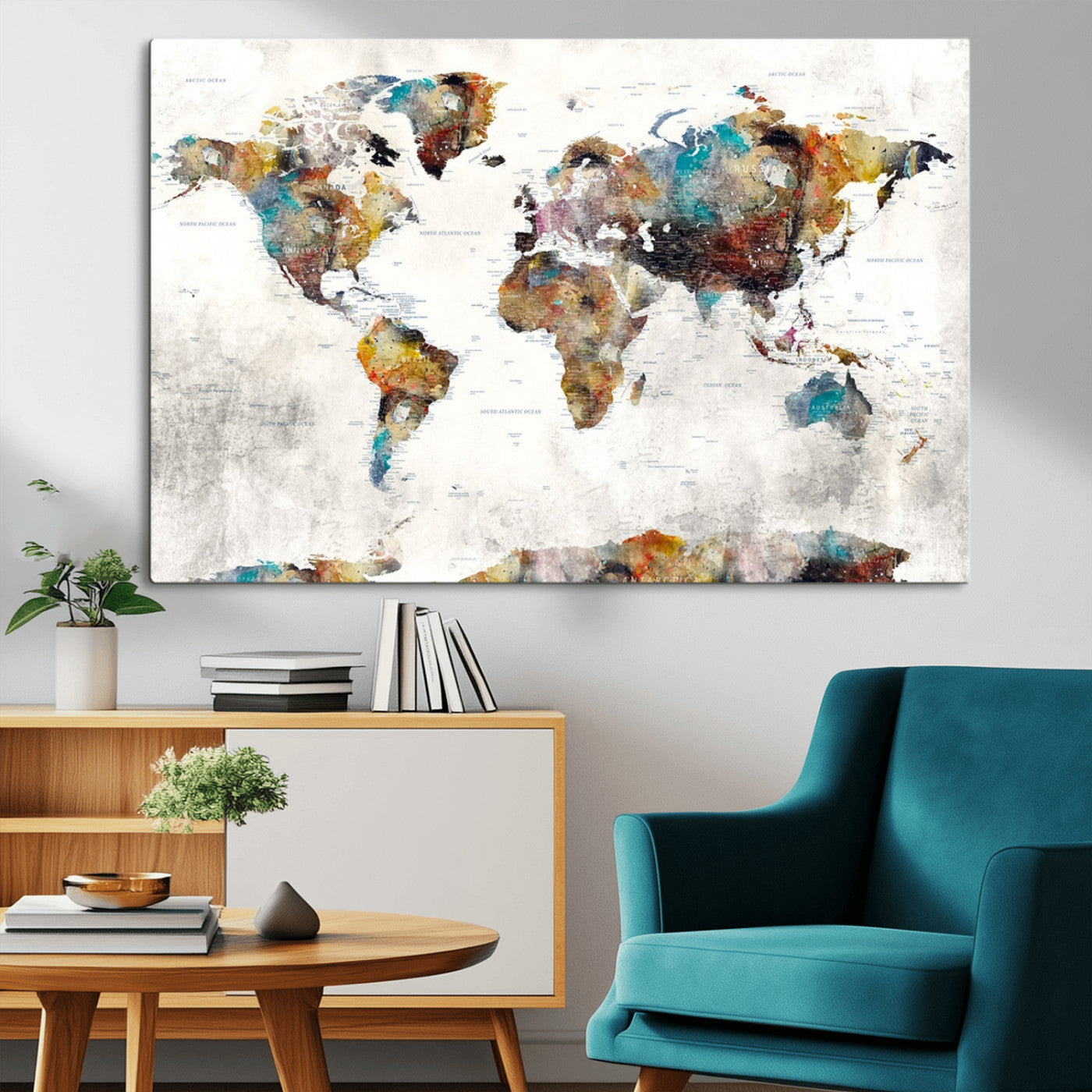 MGV-CV-36X24 - Push Pin World Map Canvas Print – Framed Wall Art for Couples to Track Their Travels – Anniversary