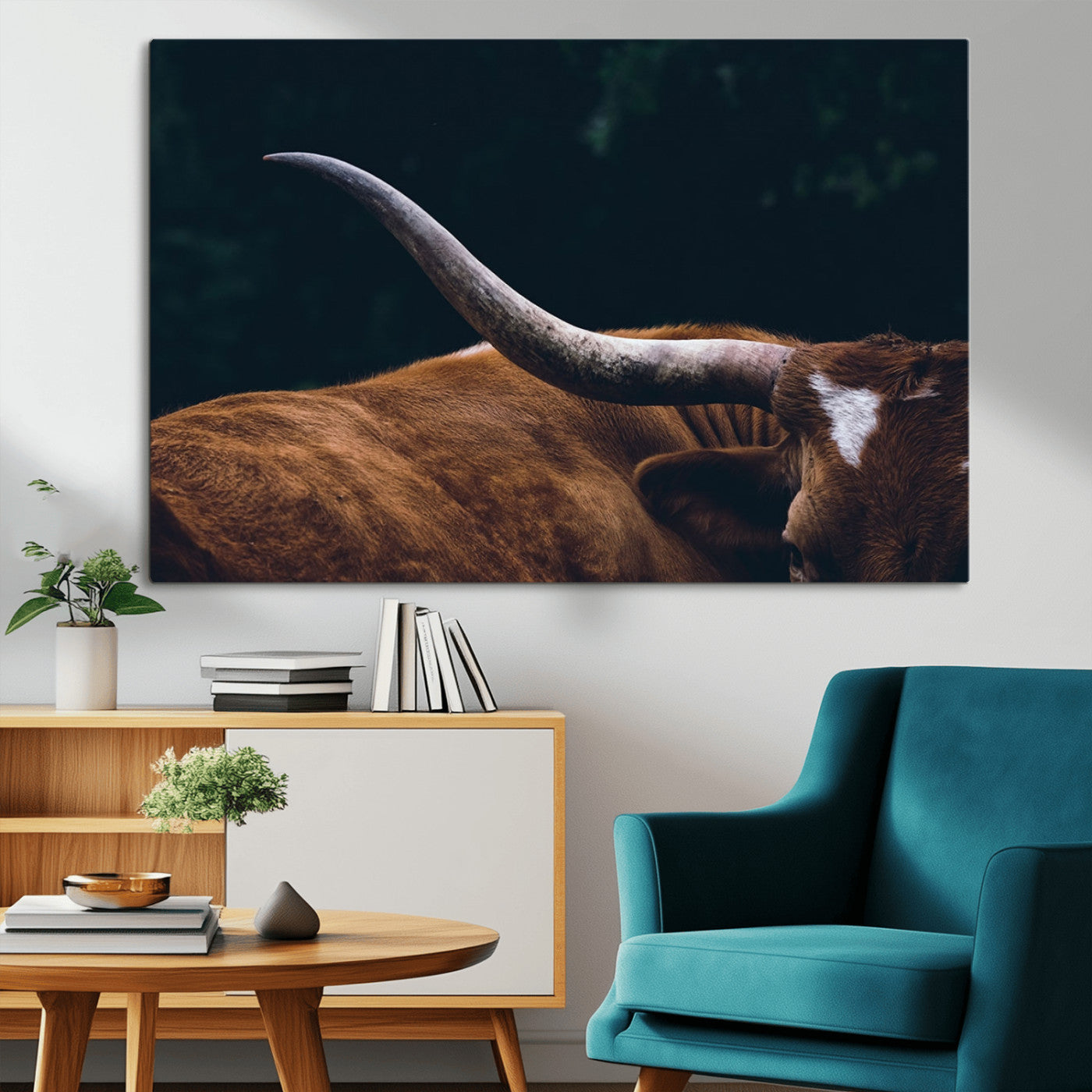 MGV-CV-36X24 - Texas Longhorn Bull Wall Art Canvas Print - Large Framed Canvas Wall Art, Animal Print for Rustic Home or Office Décor, Farmhouse Cabin Wall Decor