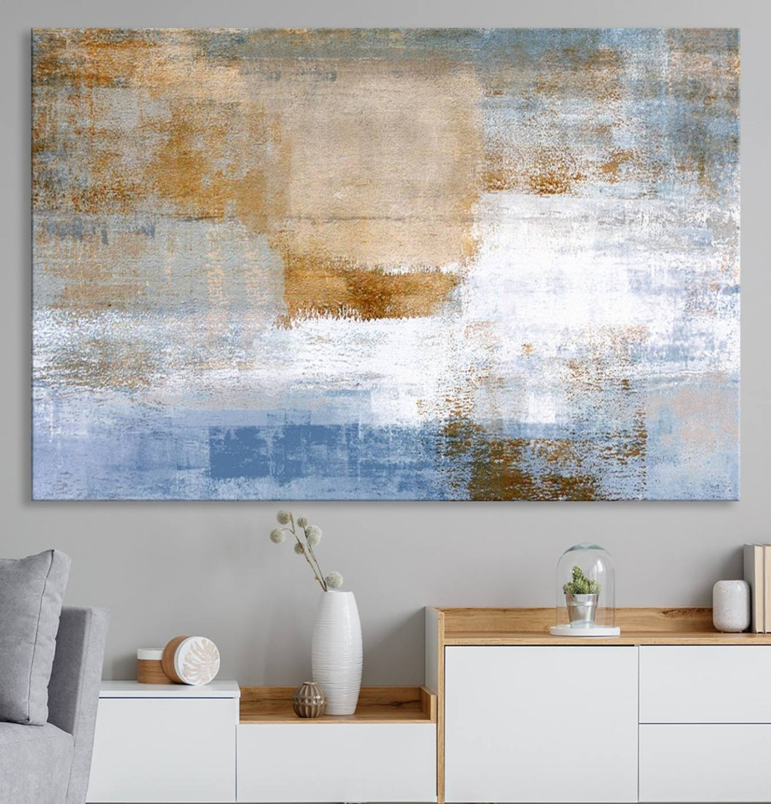 Blue Multi Panel Abstract Wall Art Canvas Print.