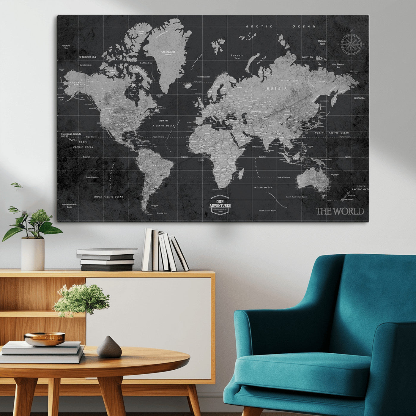 MGV-CV-36X24 - Push Pin World Map Canvas Print – Framed Wall Art for Couples to Track Their Travels – Anniversary